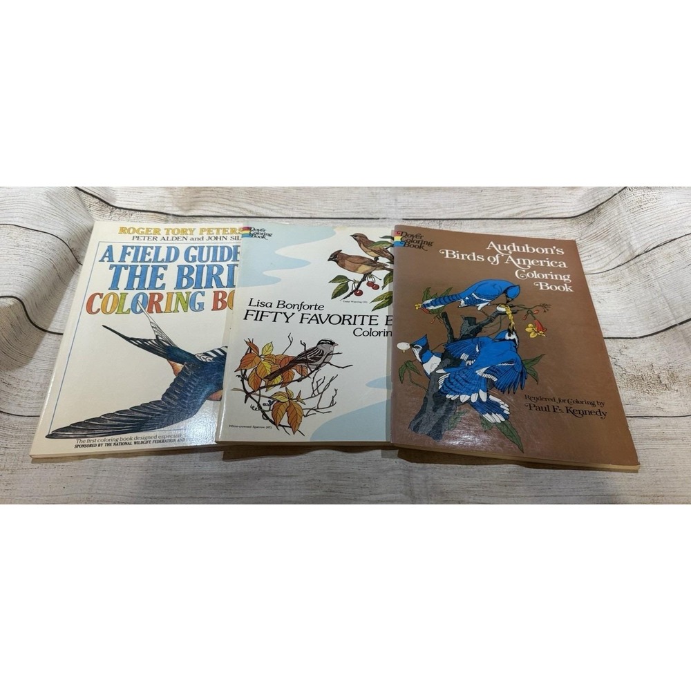 3 Vintage Books Dover Audubon Birds Field Guide to Coloring Fifty Favorite TubX